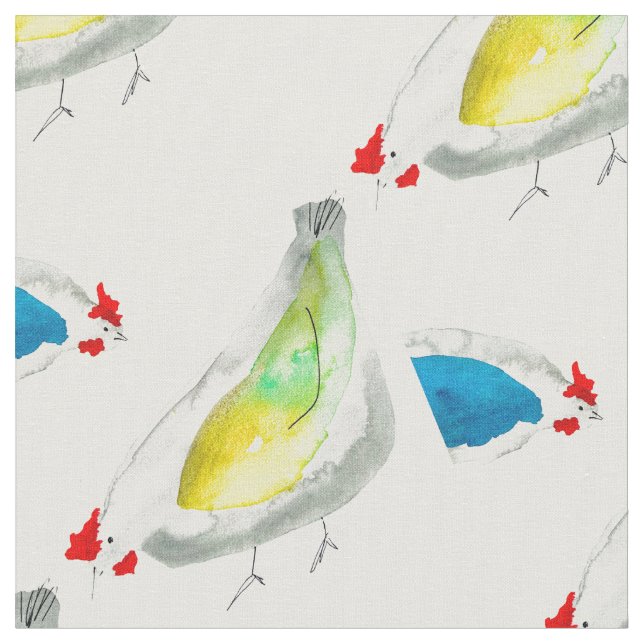 Cute chickens watercolor fabric (Close Up)