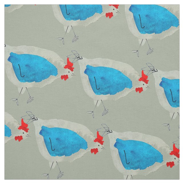 Cute chickens watercolor fabric (Swatch)