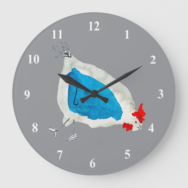 Cute chickens watercolor large clock (Front)