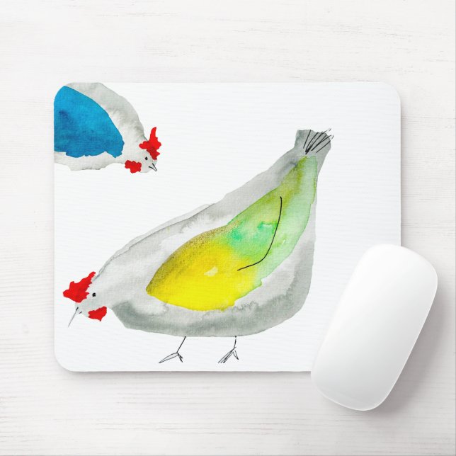 Cute chickens watercolor mouse pad (With Mouse)