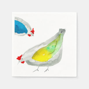 Cute chickens watercolor napkin