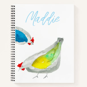 Cute chickens watercolor notebook
