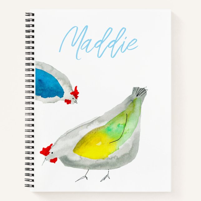 Cute chickens watercolor notebook (Front)