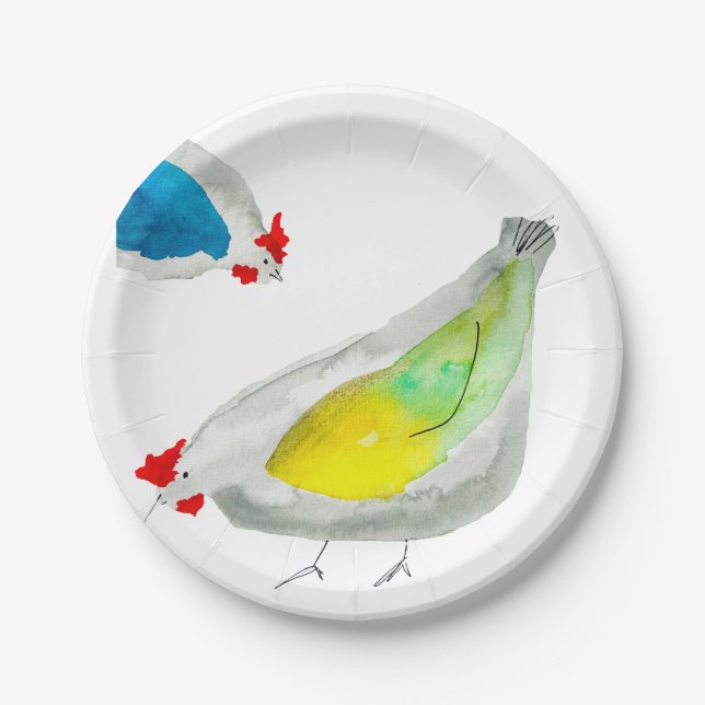 Cute chickens watercolor paper plate (Front)