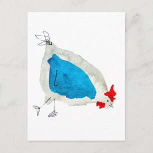 Cute chickens watercolor postcard