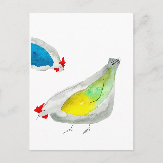 Cute chickens watercolor postcard (Front)