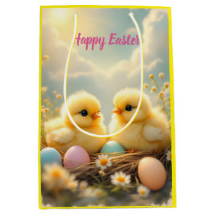 Cute chicks and colorful Easter eggs, vintage Medium Gift Bag