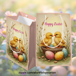 Cute chicks and colourful Easter eggs, nostalgic Medium Gift Bag