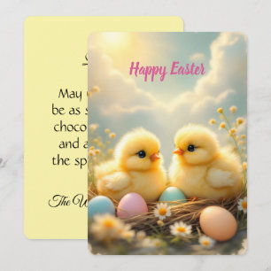 Cute chicks and colourful Easter eggs, vintage Holiday Card