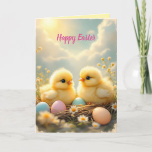 Cute chicks and colourful Easter eggs, vintage Holiday Card