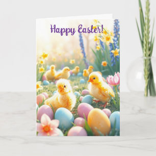 Cute Chicks and Easter Eggs Holiday Card
