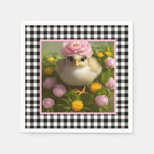 Cute Chicks and Flowers Easter Napkin