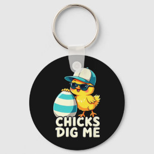 Cute Chicks Dig Me Easter Key Ring