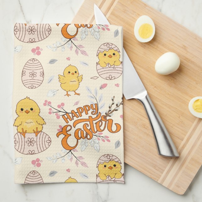 Cute Chicks & Eggs Spring Tea Towel (Quarter Fold)