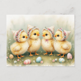 Cute Chicks in Easter Bonnets  Postcard