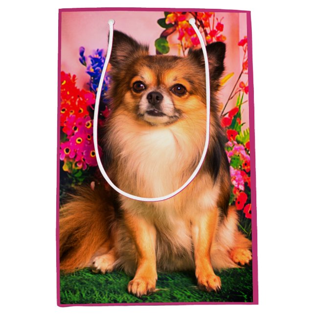 Cute Chihuahua Amid Spring Flowers Medium Gift Bag (Front)
