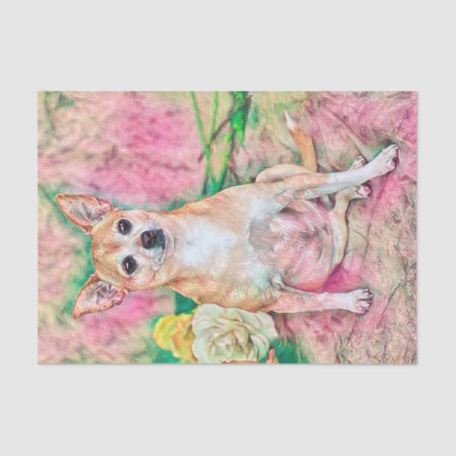 Cute Chihuahua Art Pink Green Dog Portrait Tissue Paper (Front)