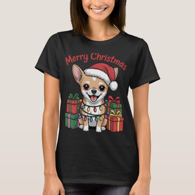 Cute Chihuahua Christmas Xmas Design Funny Dog Lov T-Shirt (Front)