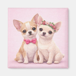 Cute Chihuahua Couple Valentine Illustration  Magnet