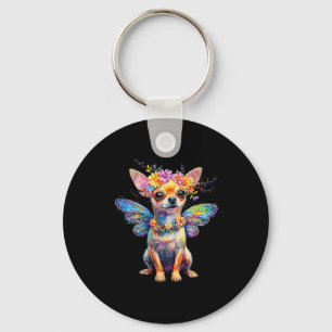 Cute Chihuahua Dog Angel With Wings Key Ring