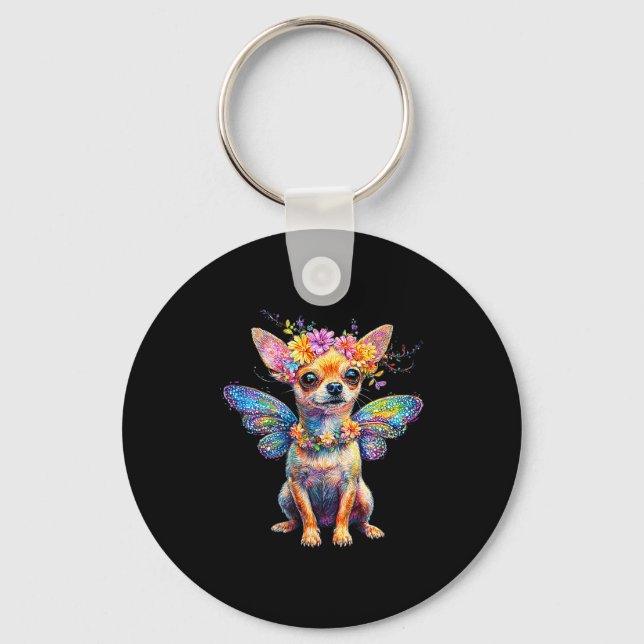 Cute Chihuahua Dog Angel With Wings  Key Ring (Front)