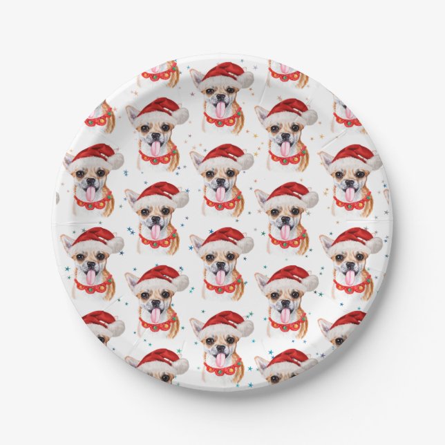 Cute Chihuahua Dog Christmas Pattern Paper Plate (Front)