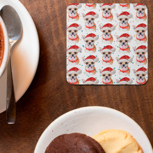 Cute Chihuahua Dog Christmas Pattern Square Paper Coaster