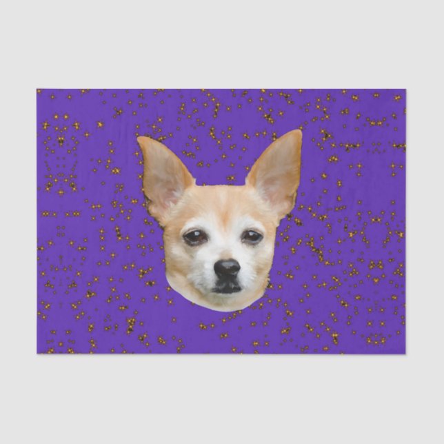 Cute Chihuahua Dog Purple Background Yellow Stars Tissue Paper (Front)