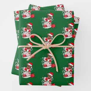 Cute Chihuahua Dog Santa Claus Christmas Wrapping Paper Sheet