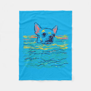Cute Chihuahua Dog Swimming Ocean Minimalist Line Fleece Blanket
