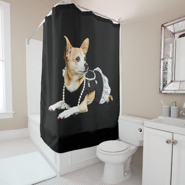Cute Chihuahua Dog Tan Brown Black Elegant Shower Curtain (In Situ)