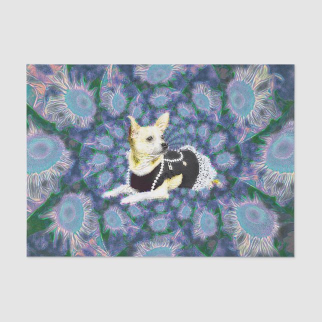 Cute Chihuahua Dog Teal Yellow Art Decoupage Tissue Paper (Front)
