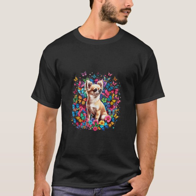 Cute Chihuahua Dog With Butterflies Puppy Lover Bu T-Shirt (Front)