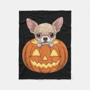 Cute Chihuahua In Pumpkin Funny Dog Halloween Fleece Blanket