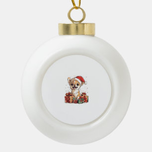 Cute Chihuahua In Santa Hat Funny Christmas Xmas D Ceramic Ball Christmas Ornament