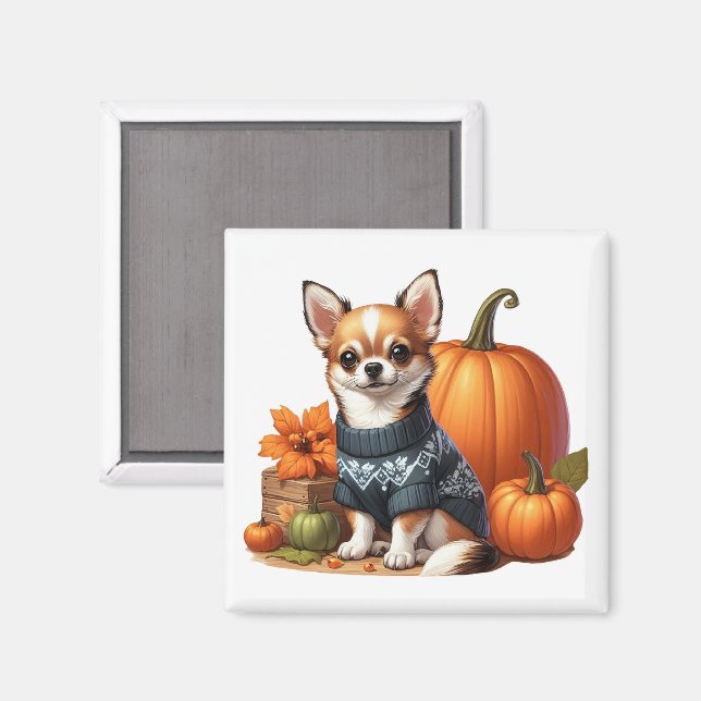 Cute Chihuahua in Sweater with Pumpkins  Magnet (Front/Back)
