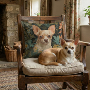 Cute Chihuahua in William Morris Style Garden Cushion