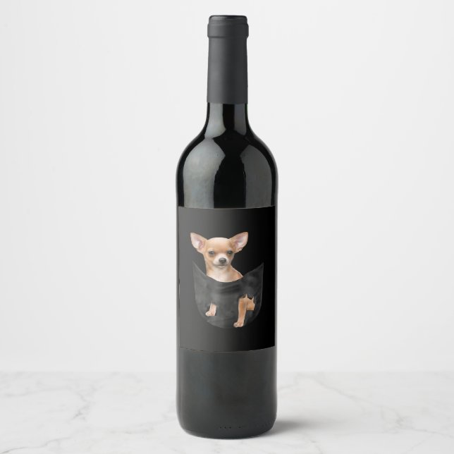 Cute Chihuahua In Your Pocket Christmas Wine Label (Front)