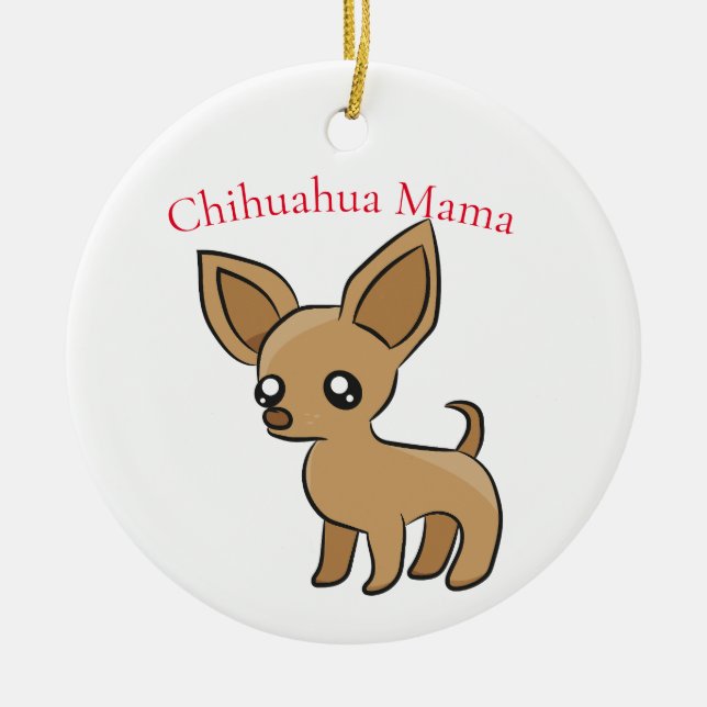 Cute Chihuahua Mama Art Thunder_Cove Ceramic Tree Decoration (Front)