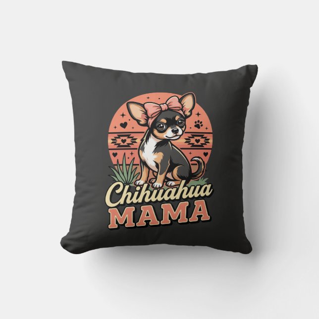 Cute Chihuahua Mama Bow Dog Mum Cushion (Front)