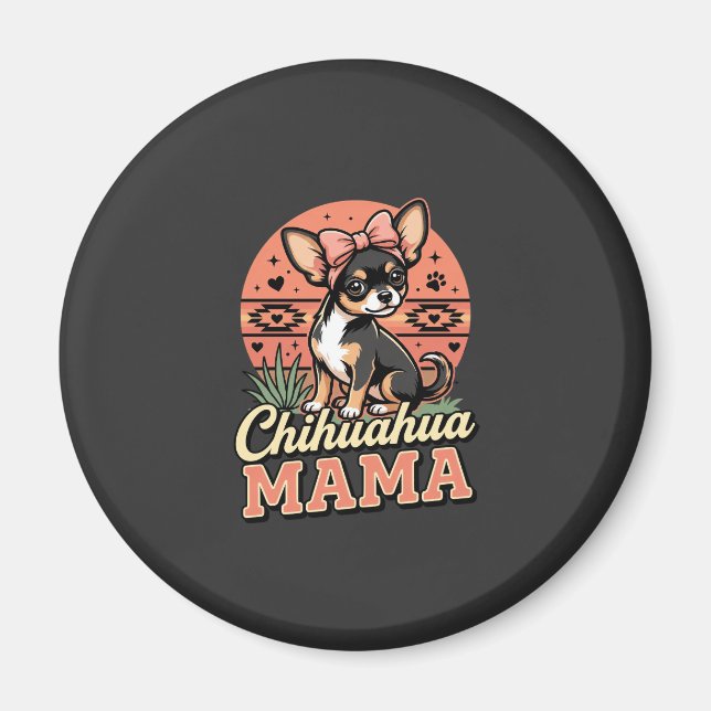 Cute Chihuahua Mama Bow Dog Mum Magnet (Front)