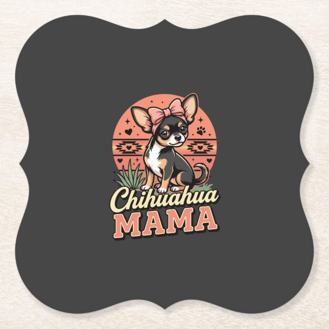 Cute Chihuahua Mama Bow Dog Mum Paper Coaster (Front)