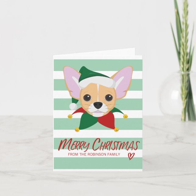 Cute Chihuahua Merry Christmas Holiday Greeting Card (Front)