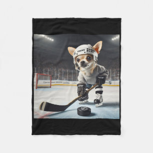 Cute Chihuahua On Ice For Hockey And Chihuahua Fan Fleece Blanket