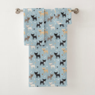 Cute Chihuahua Pattern Blue Bath Towel Set