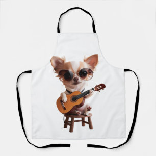 cute chihuahua playing classical guitar cartoon fu apron