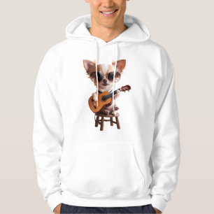 cute chihuahua playing classical guitar cartoon fu hoodie