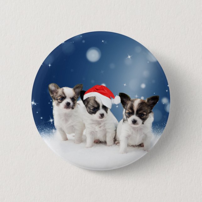 Cute Chihuahua Puppies with Santa Hat Christmas 6 Cm Round Badge (Front)