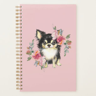 Cute Chihuahua Puppy and Flowers Watercolor Art Planner