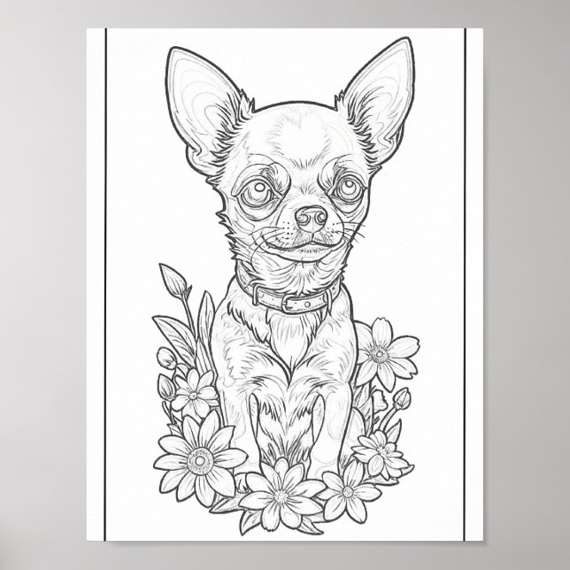Cute Chihuahua Puppy Colouring Page Poster (Front)